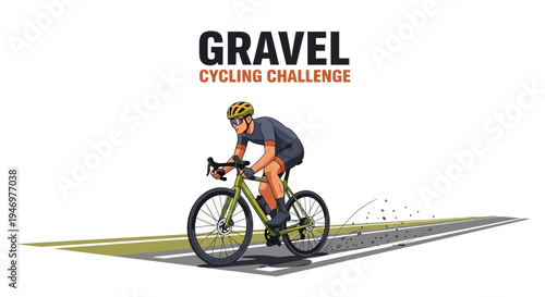 Gravel Cycling Challenge Illustration Depicting Athlete on Bicycle Engaging in Competitive Sport