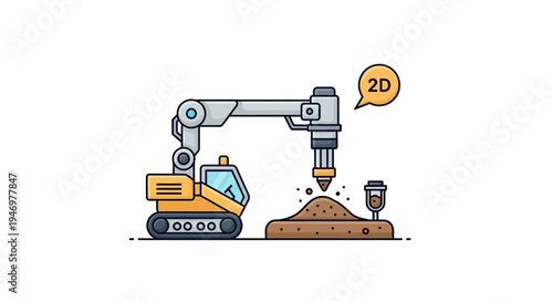 Excavator digging with robotic arm attachment.