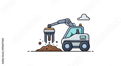 Excavator digging with pile dirt.