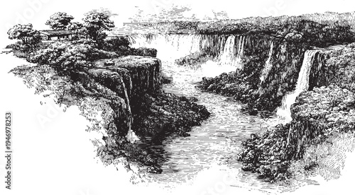 Iguazu Falls, Brazil illustration on a white background. This vector illustration can be used in any size you like for advertising, logos, and other work.
