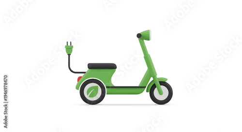 Green Electric Scooter Closeup Side View.