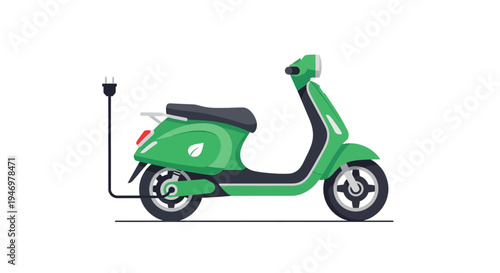 Green Electric Scooter Being Charged.