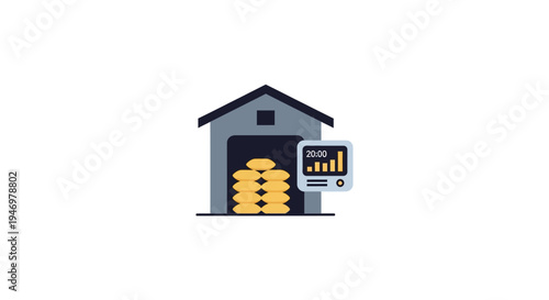 Gray house with gold coins inside.