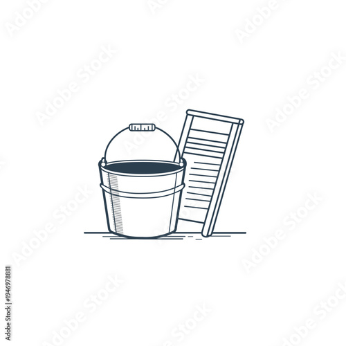 Cleaning bucket and washboard icon for laundry or sanitation brand
