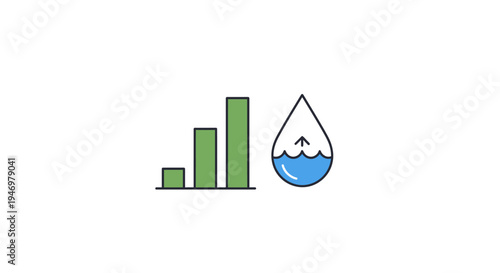 Green bar chart and water drop icon.