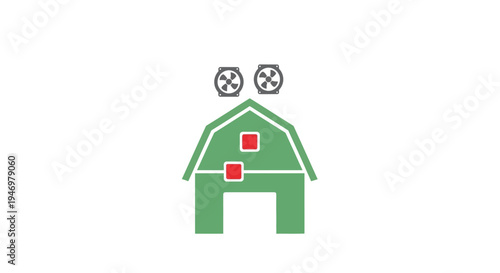 Green Barn Icon With Red Squares.