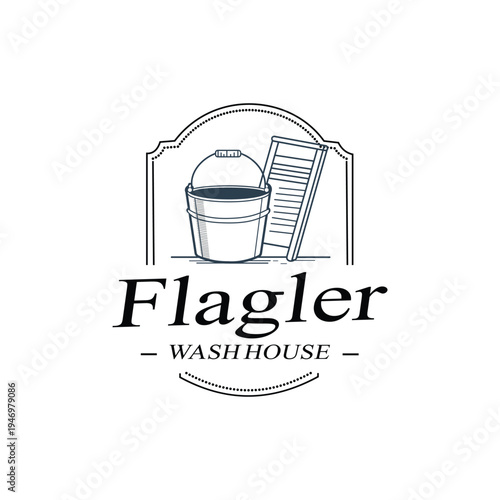 Flagler Wash House laundry service logo with bucket and washboard icon