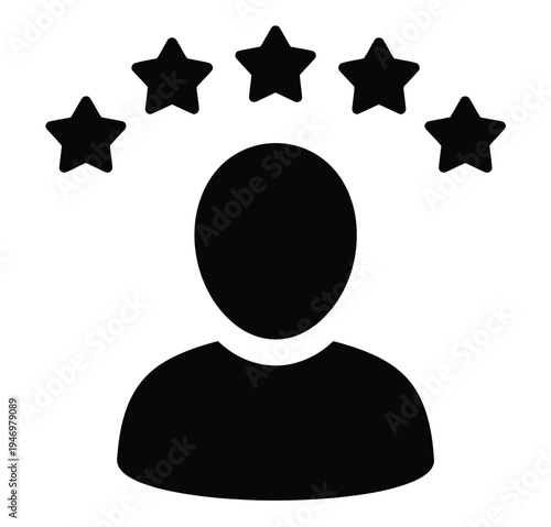 Five Star Rating Icon with Person Customer Review Quality Feedback Symbol Vector