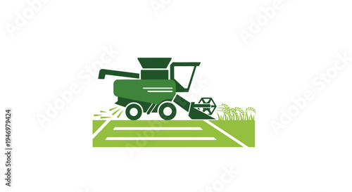 Green Combine Harvester Machine Closeup.