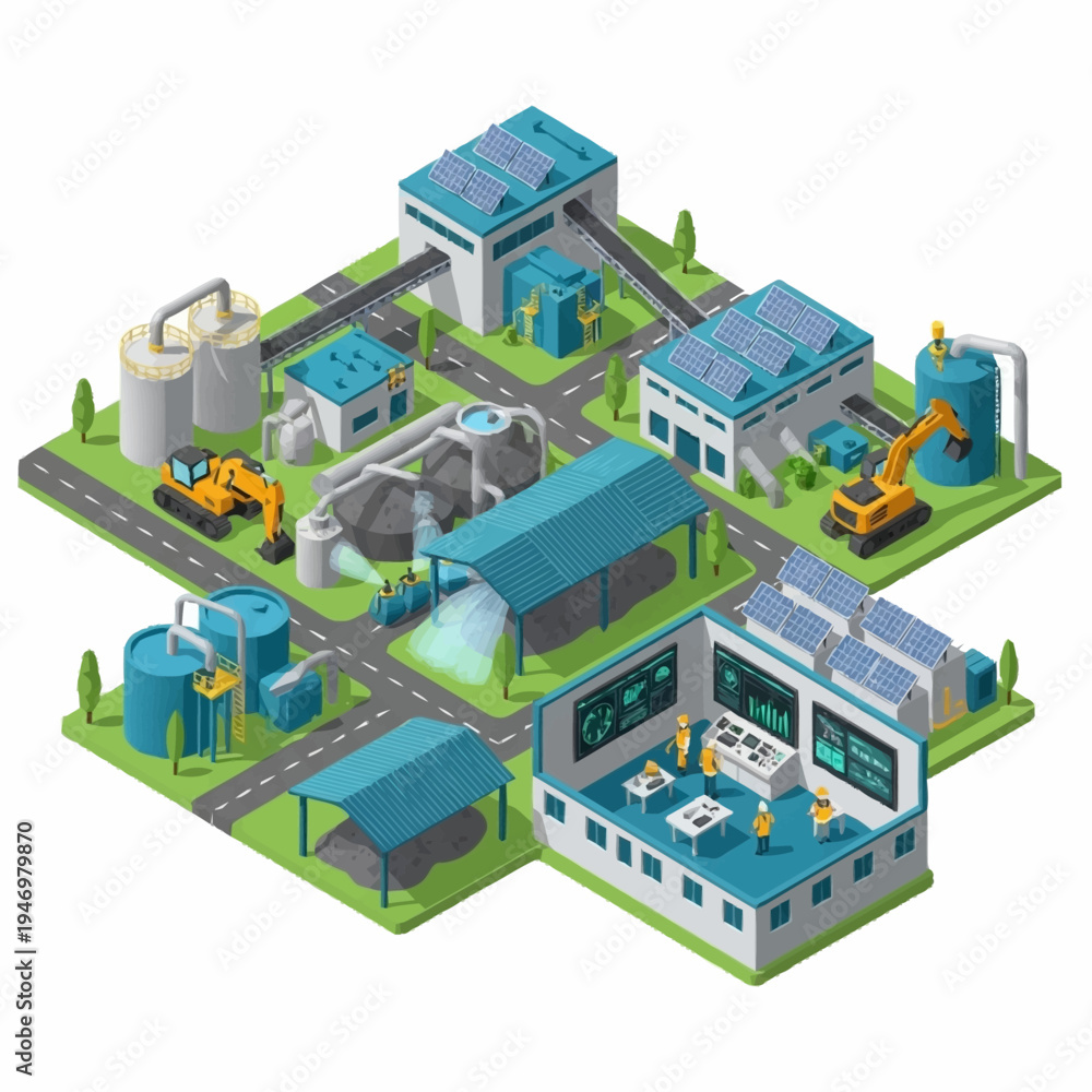 Fototapeta premium Isometric Industrial Complex with Factories and Production Facilities.