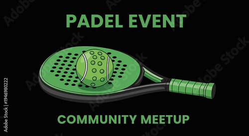 Green Padel Racket and Ball Illustration For Community Event Gathering