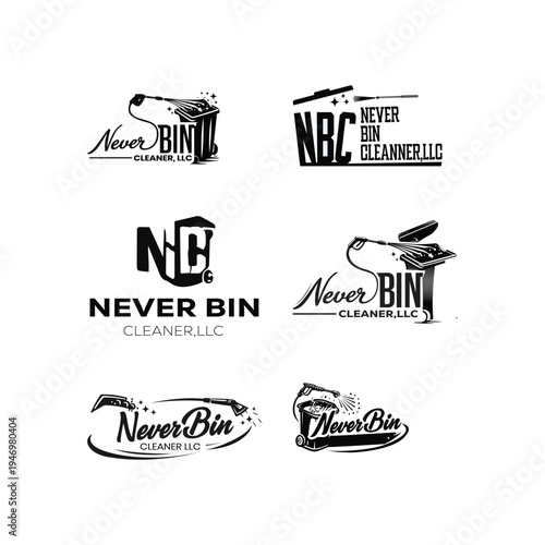 Professional cleaning service logo bundle for Never Bin brand