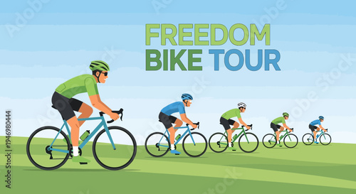 Group Of Cyclists Enjoying The Freedom Bike Tour On A Sunny Day Together And Having Fun