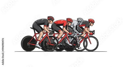 Group Of Cyclists Racing Forward Depicted In An Energetic And Engaging Illustration