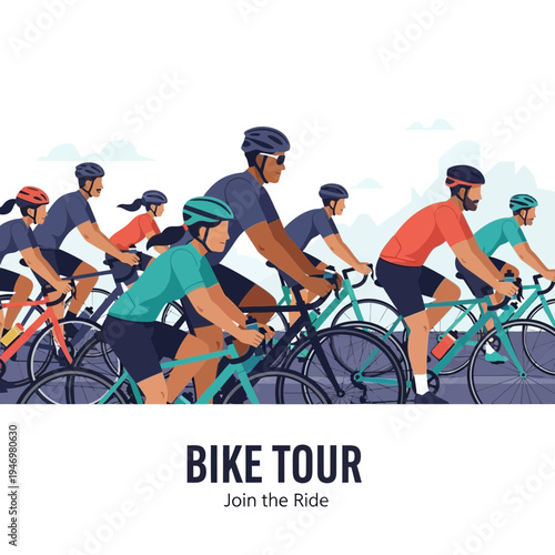 Group Of Enthusiastic Cyclists Embarking on a Scenic Bicycle Tour Adventure Together