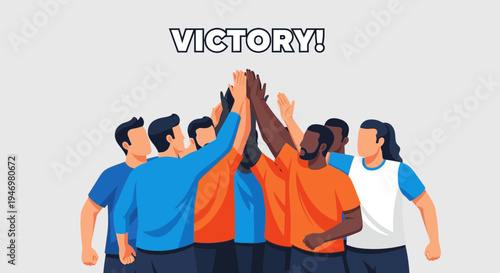 Group of Friends Celebrate A Memorable Achievement High Fiving Together With Enthusiasm