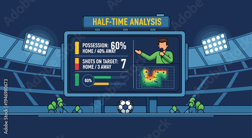 Half-Time Analysis: Soccer Match Statistics And Strategy Breakdown Presented On Screen
