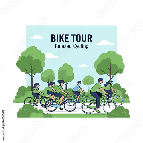 Group Of People Enjoying a Relaxing Bike Tour Adventure in a Scenic Outdoor Environment