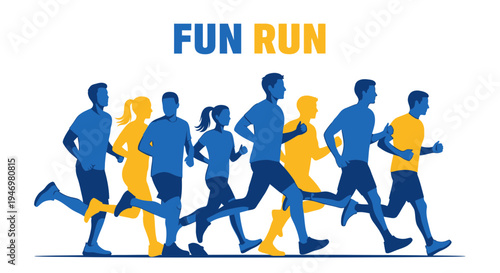 Group Of People Running Together In A Fun Run Race, Sport Event Graphic
