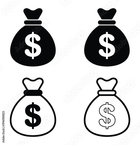 Money Bag Vector Icons Dollar Sign Cash Savings Wealth Finance Concept