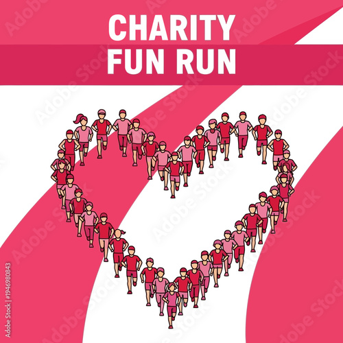 Heart Shaped Charitable Fun Run with Red Shirt Runners Promoting Healthy Living