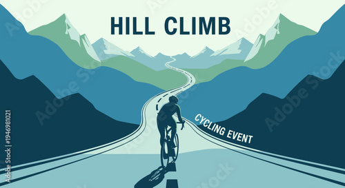 Hill Climb Cycling Event Journey Up Majestic Mountains Poster Art