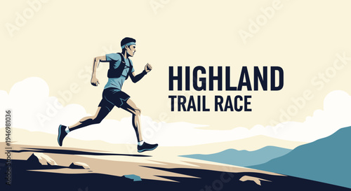 Highland Trail Race Illustration: A Dynamic Image Depicting a Runner on a Scenic Course