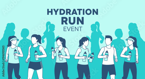 Hydration Run Event Illustration Featuring Runners With Water Bottles in Motion Design
