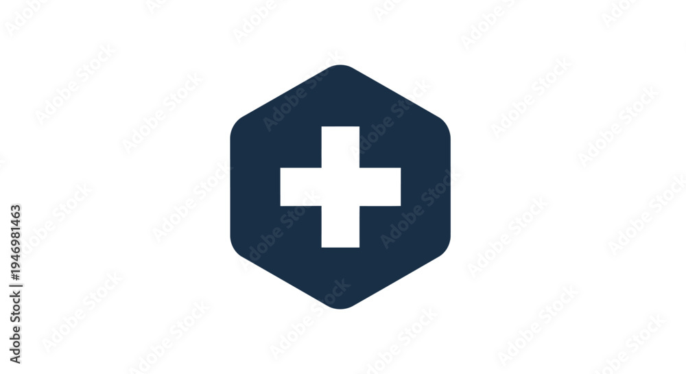 Obraz premium White Medical Cross on Dark Hexagon.