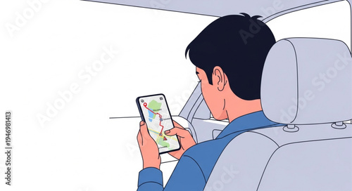 Man Using Phone in Car.