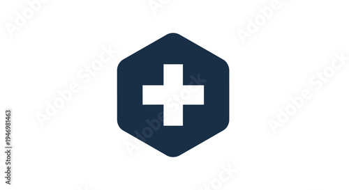 White Medical Cross on Dark Hexagon.