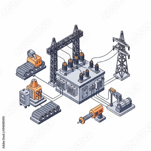 Isometric Power Generation and Distribution System Illustration.