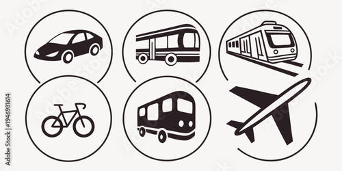 Black and white icons of various transportation modes