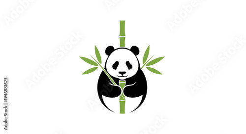 Panda Bear Cartoon Character Eating Bamboo.