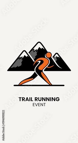 Iconic Silhouette Depicting Trail Running Event Amidst Mountainous Terrain for Promotional Use