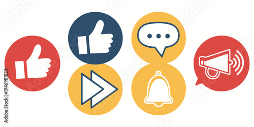 A set of colorful social media notification icons on isolated for communication and feedback