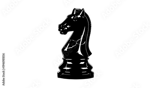 Luxury black marble knight chess piece in perspective vector illustration isolated on white for strategy and board game concept