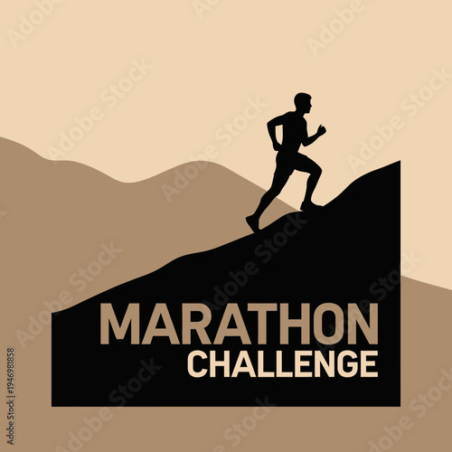 Iconic Silhouette of Marathon Runner Ascending a Hill for Marathon Challenge Event