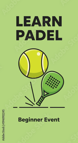 Illustrated Guide to Learning Padel for Beginners with Sport Equipment and Essential Fundamentals
