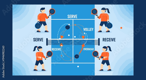 Illustrated Guide to Paddle Tennis Game, Strategy and Techniques on Blue Court