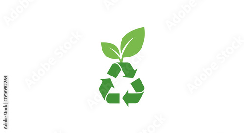 Green recycling symbol with leaf.