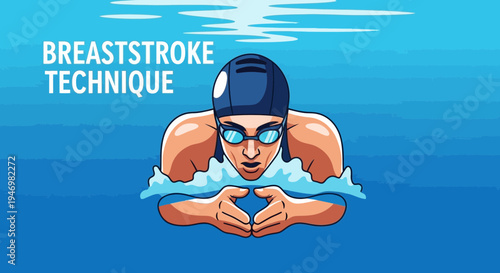 Illustrated Guide: Breaststroke Technique, Swimming Champion In Water, Swimming Style and Movement