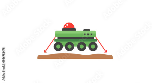 Green toy tank with red turret.