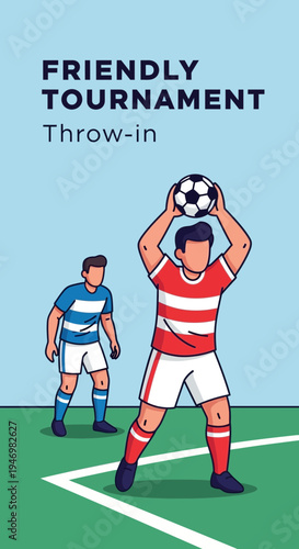 Illustrated Soccer Players in Action Depicting a Friendly Tournament Throw-in Scenario