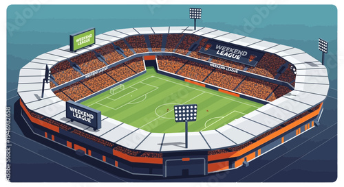 Illustrated Soccer Stadium: A Modern, Geometric Perspective on Weekend League Action