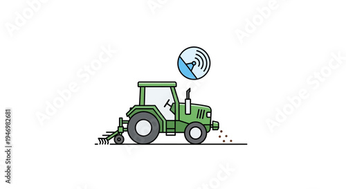 Green Tractor with Mower Attachment.