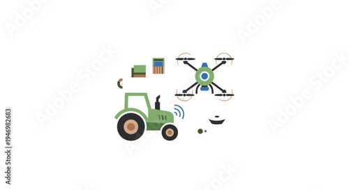 Green Tractor with Remote Control Drone.
