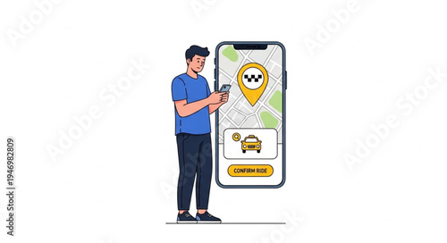 Man Using Large Smartphone Map.