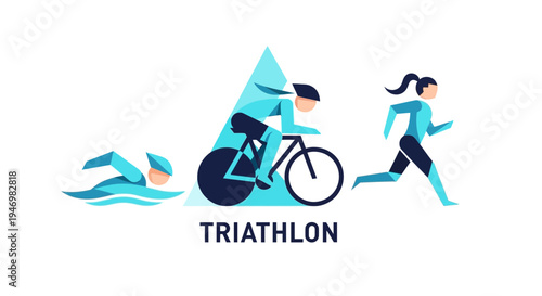 Illustrated Triathlon Concept Depicting Swimming Cycling and Running Activities Design
