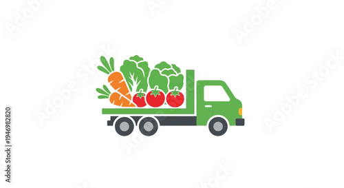 Green truck with fresh vegetables.